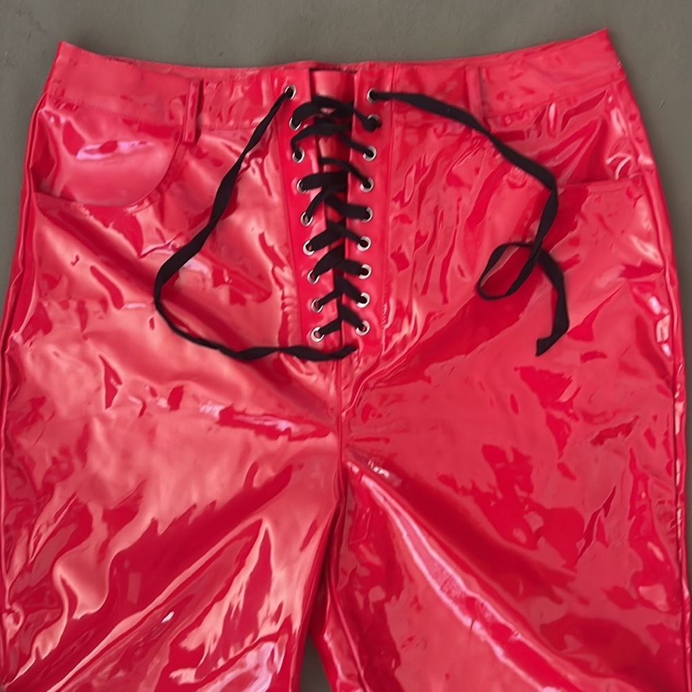 PRETTY little THING  metalic red color Hi-RISE  Size 14” Womens pants - Picture 2 of 15